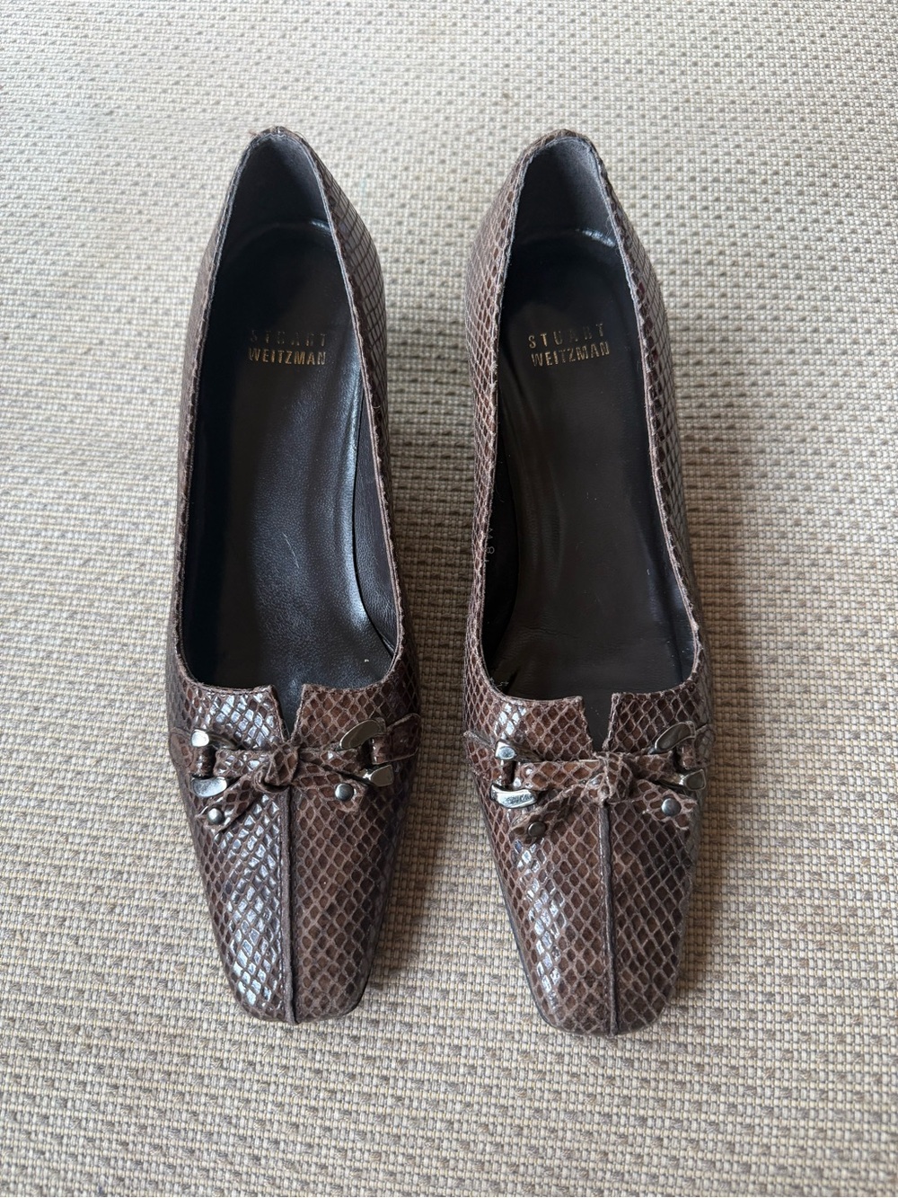 Stuart Weitzman Brown Snakeskin Pumps with pointed toe